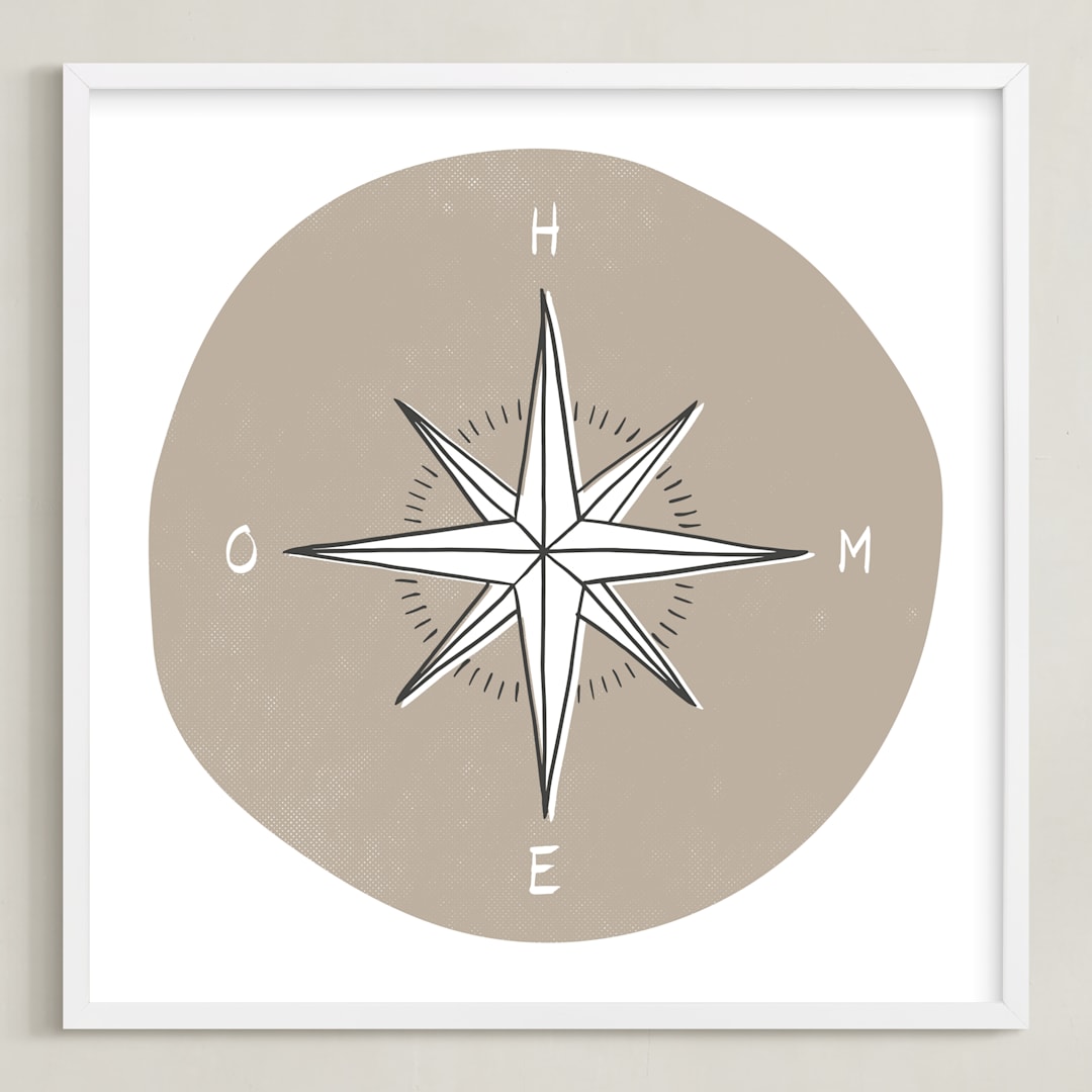 "Traveler's Compass" - Art Print in Warm Fog by Letter19Design - Framed