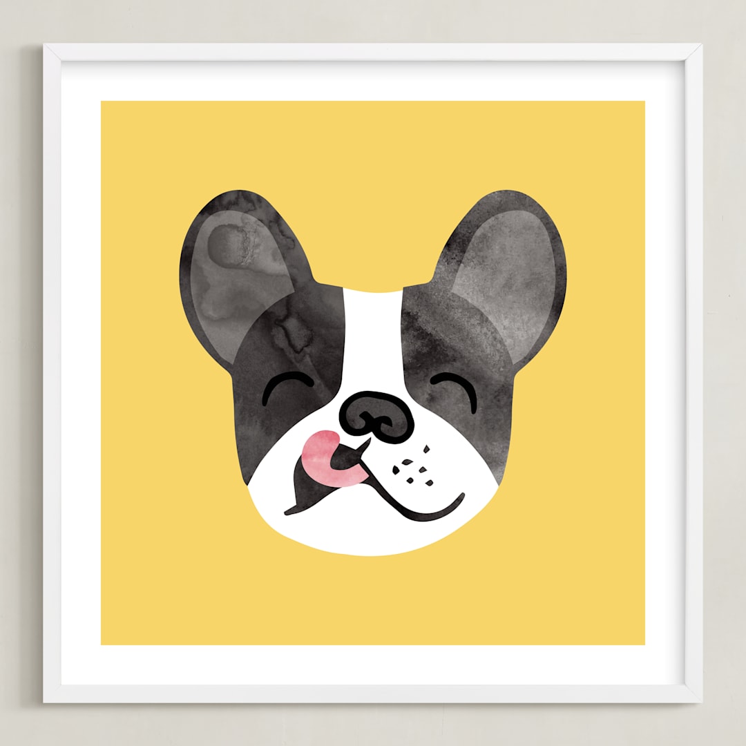 "Little Pup" - Art Print in Sunny Yellow by Tayler Mitchell - Framed