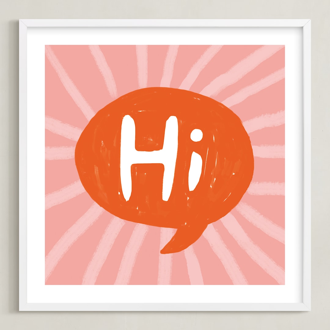 "A Bright Hi" - Art Print in Fire Orange by Karen Schipper - Framed