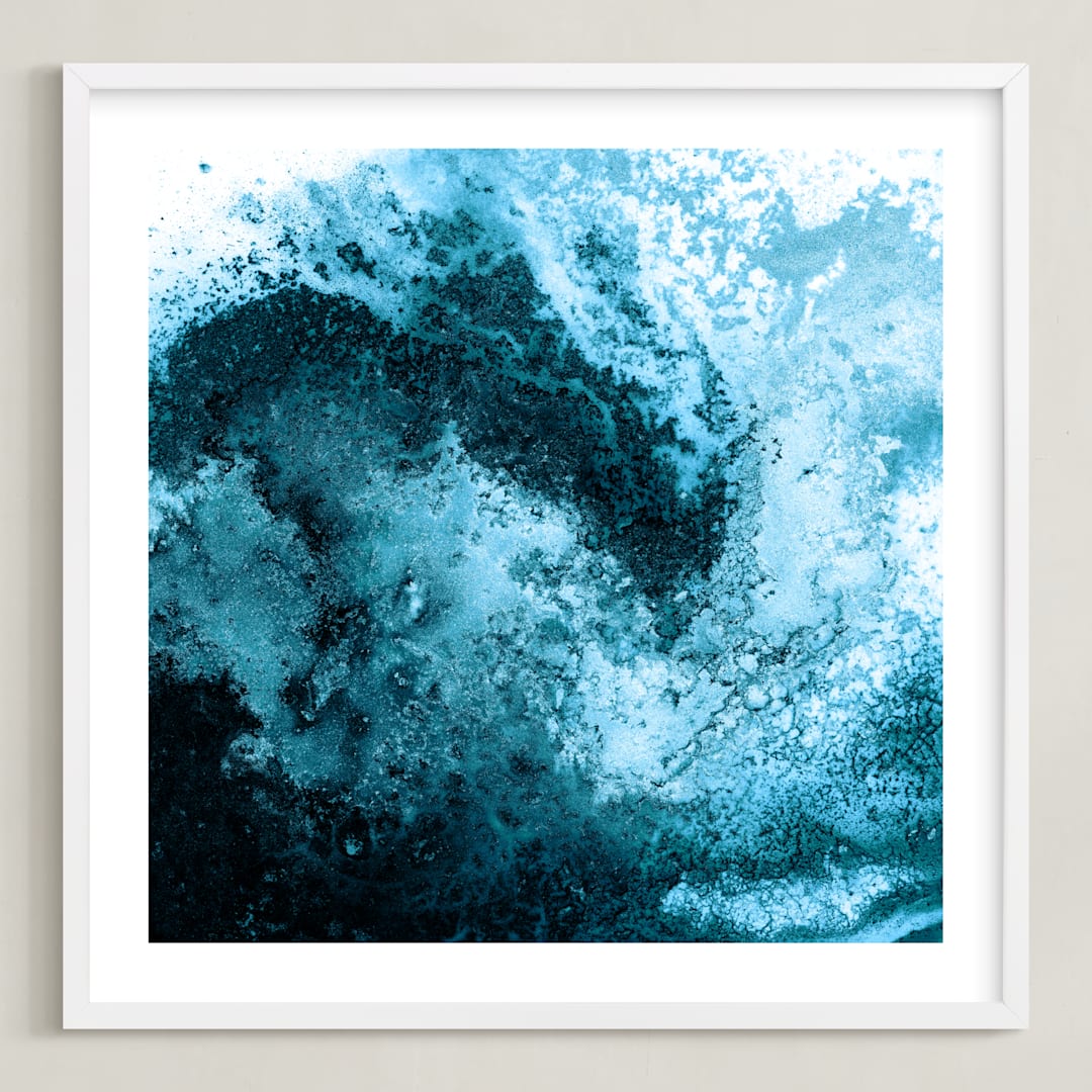 "Crashing Waves" - Art Print in Ocean Blue by Heather Young Art - Framed