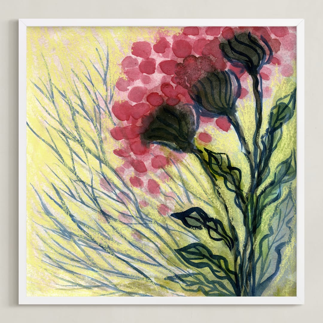 "Dazzling Bouquet" - Art Print in deep rose pink by Amelia Gluba - Framed