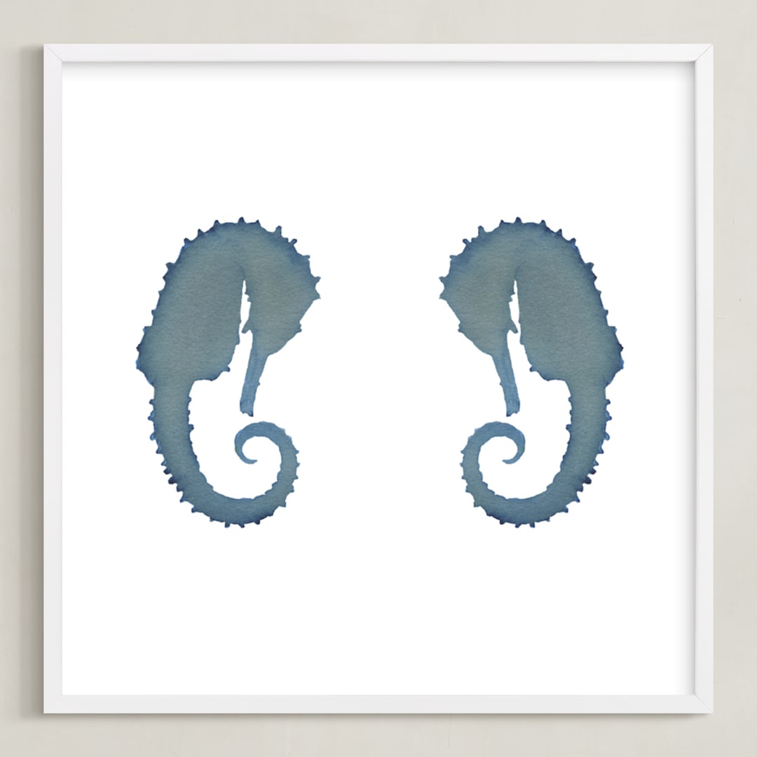 "Seahorse Duet" - Art Print in blue by raven erebus - Framed