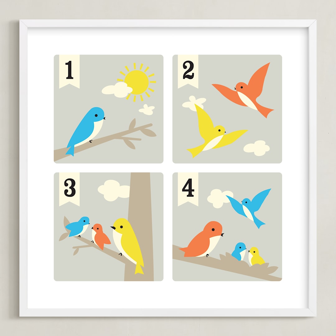 "Bird Count" - Art Print in Bluebird by Tara Lilly Studio - Framed