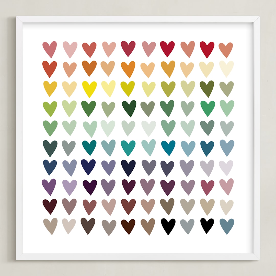 "Paper Hearts" - Art Print in Rainbow by InkDot - Framed