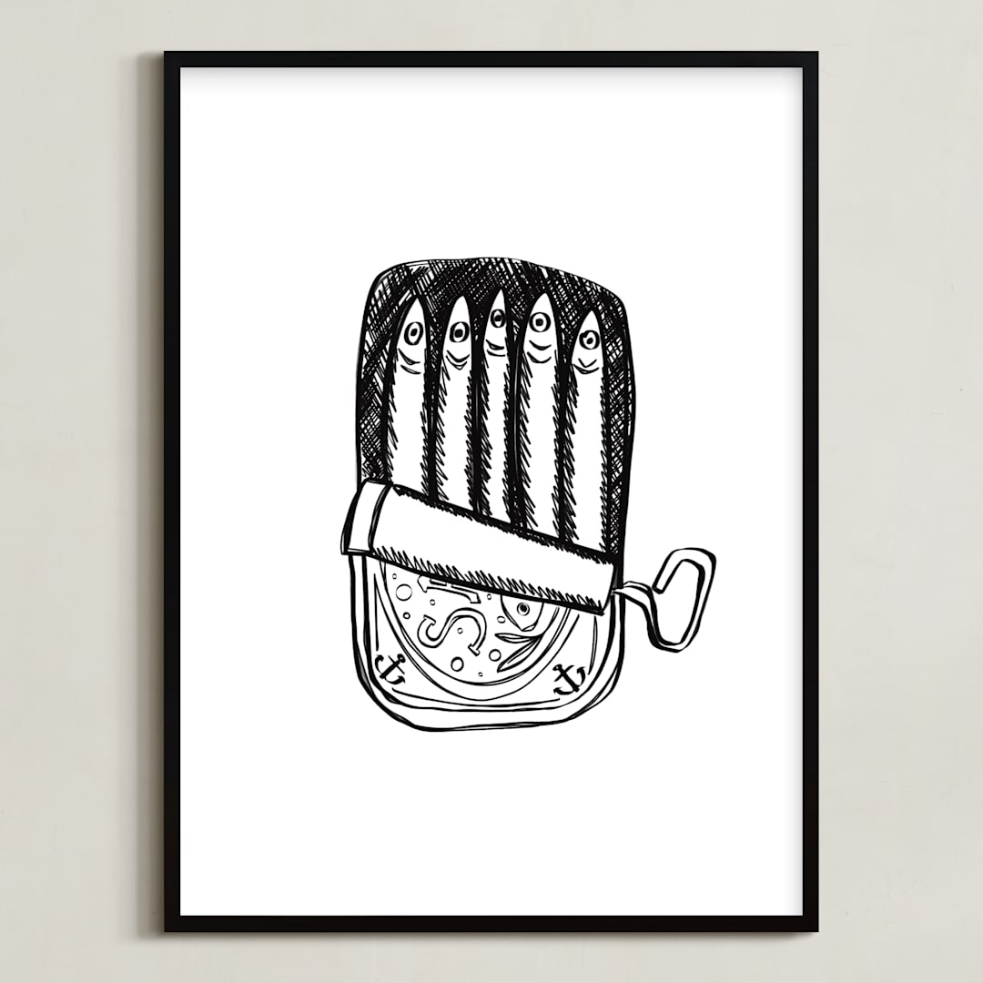 "Packed Like Sardines" - Art Print in Ink by Annie Montgomery - Framed