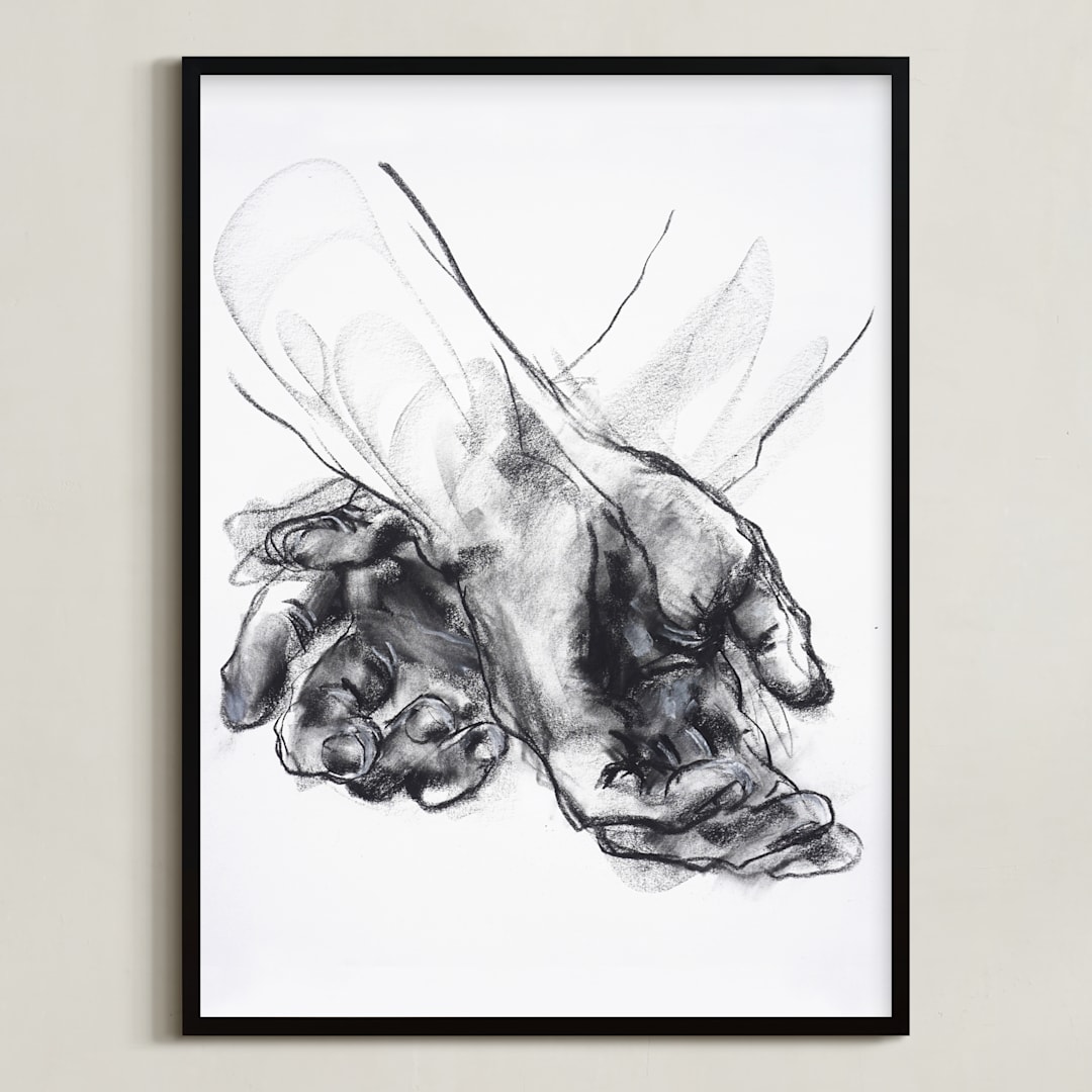 "Drawing 561 - Crossed Hands" - Art Print in Slate Black by Derek overfield - Framed
