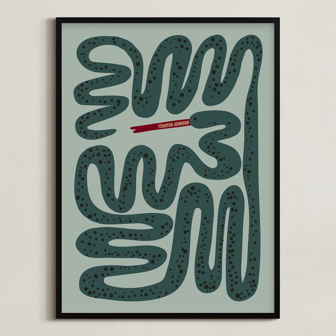 "Squiggly Snake" - Personalized Art Print in Cactus by Jenna Holcomb - Framed