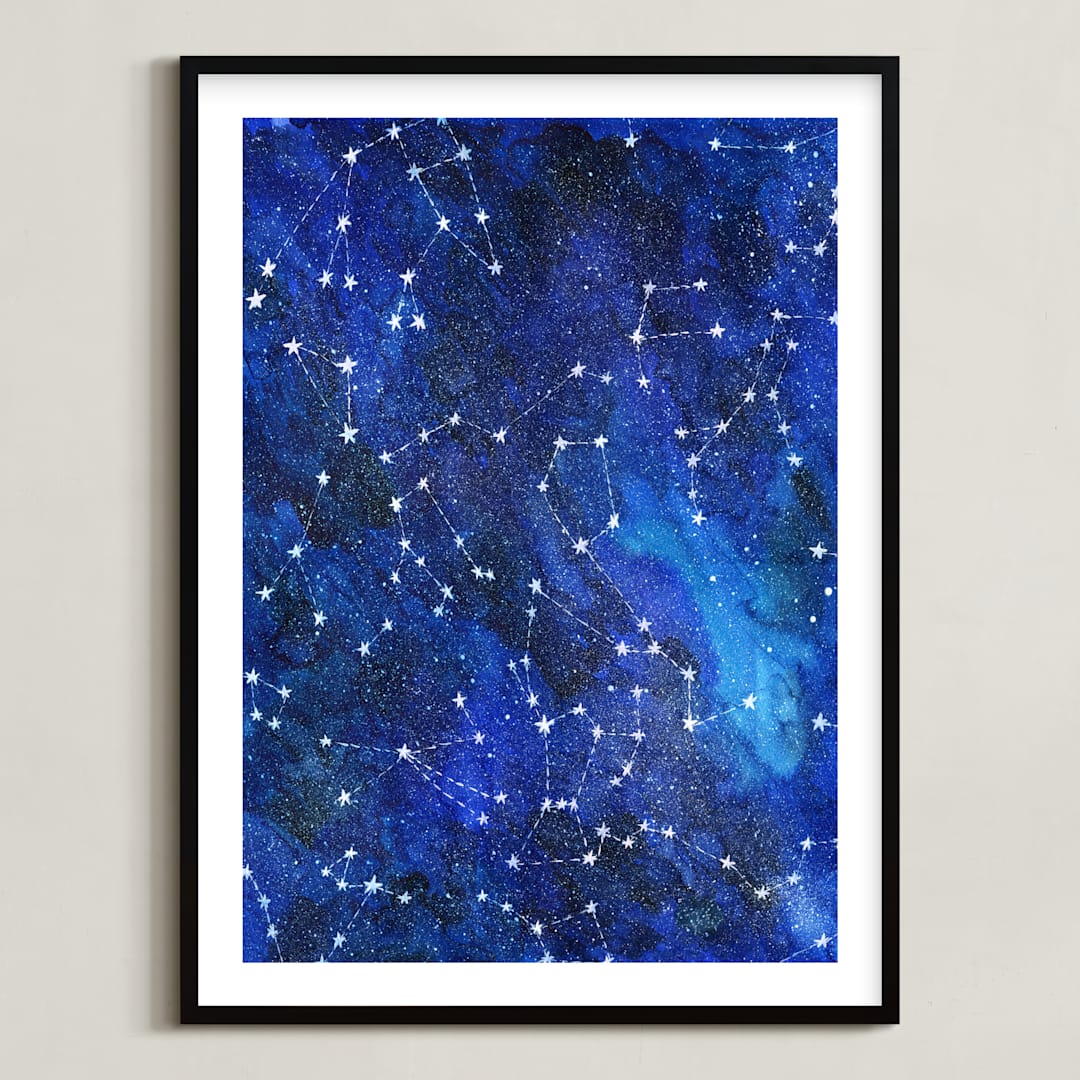 "Constellations" - Art Print in Deep blue by Alexandra Dzh - Framed