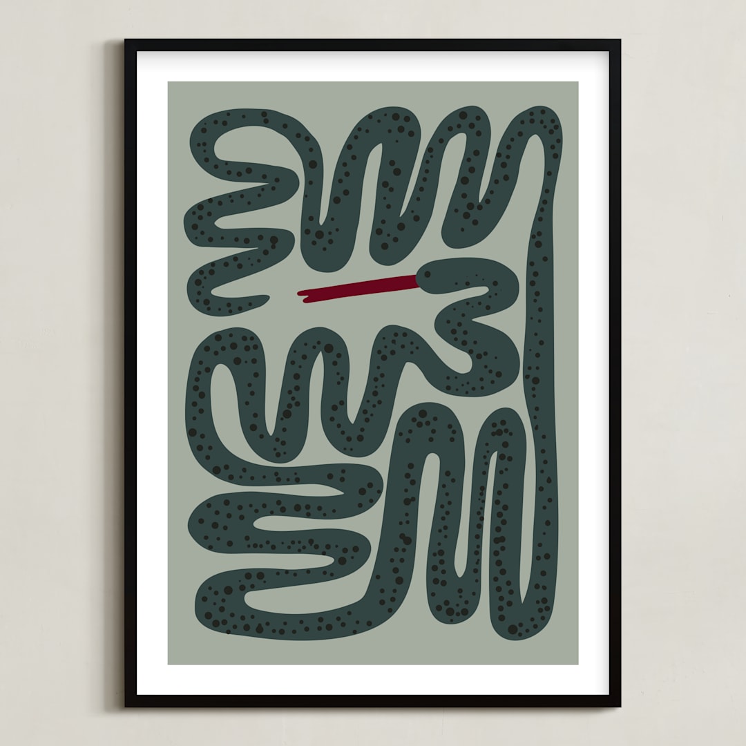 "Squiggly Snake" - Art Print in Cactus by Jenna Holcomb - Framed