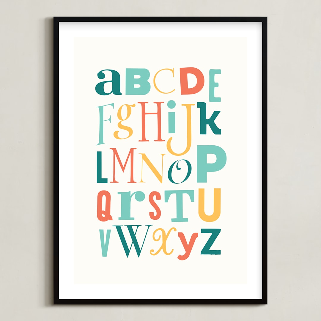 "Mix it up Alphabet" - Art Print in Emerald Green by Stephanie Strouse - Framed