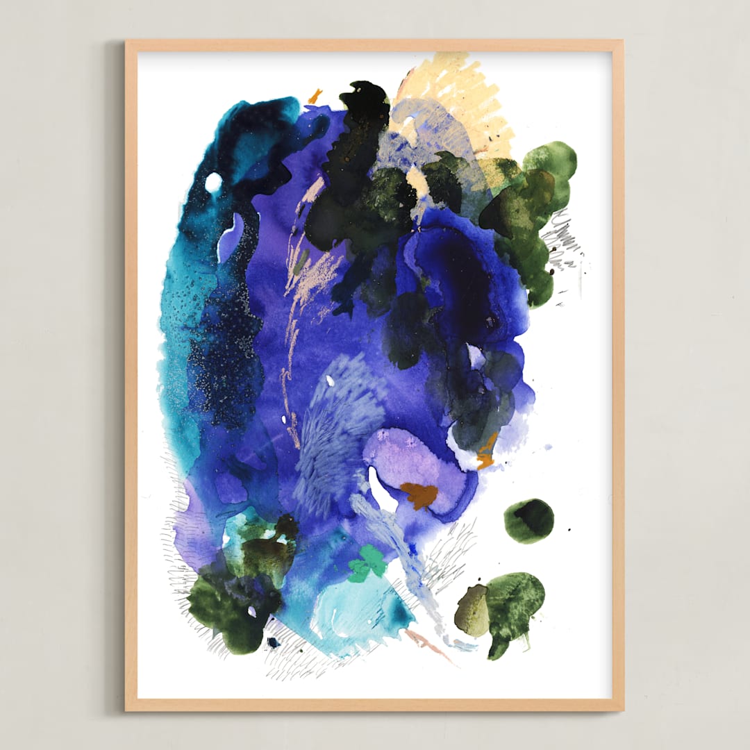 "Swimming" - Art Print in Blue-Violet by Ariel Scholten - Framed