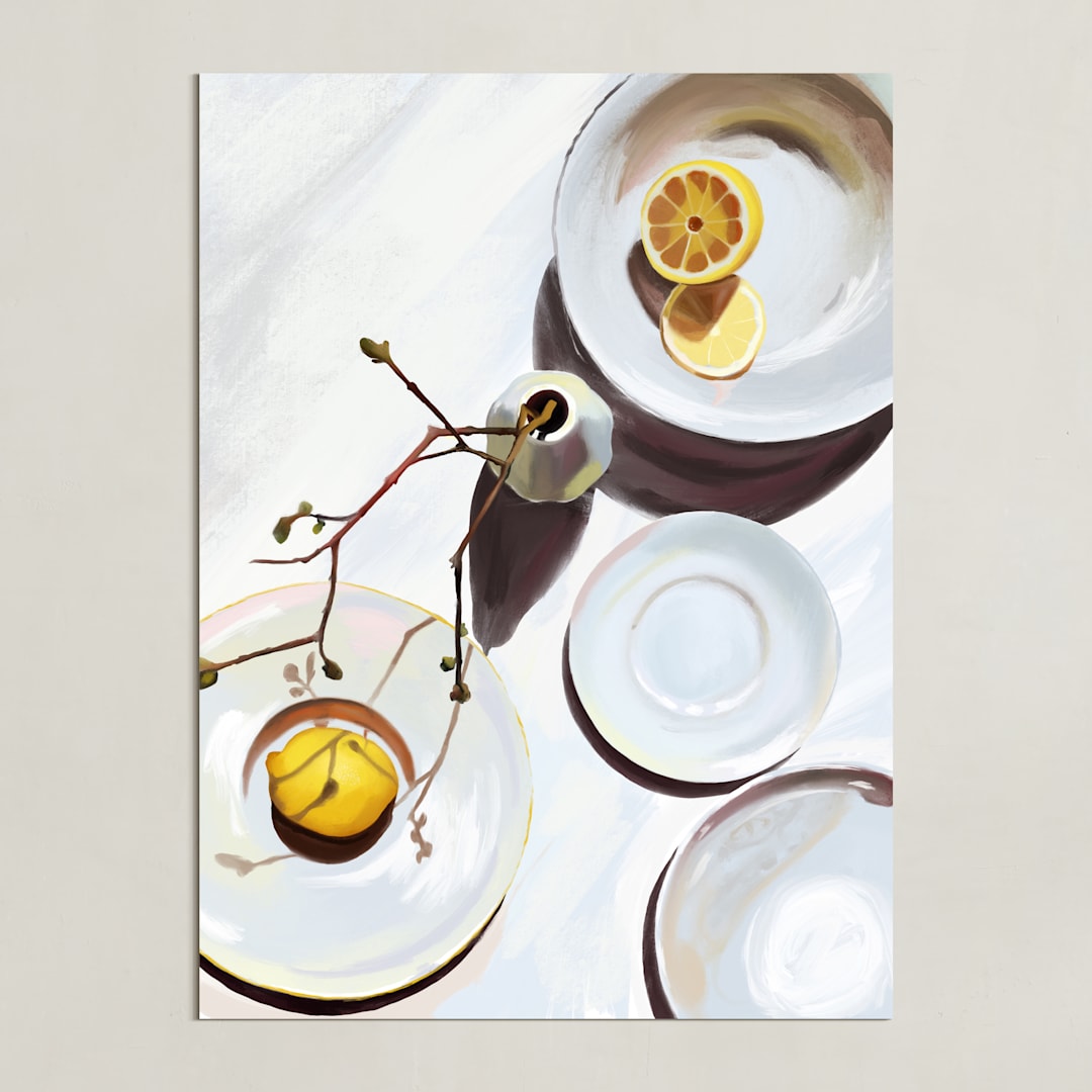 "Flatlay Lemon Study" - Art Print in Bright White by Kinga Subject - Unframed