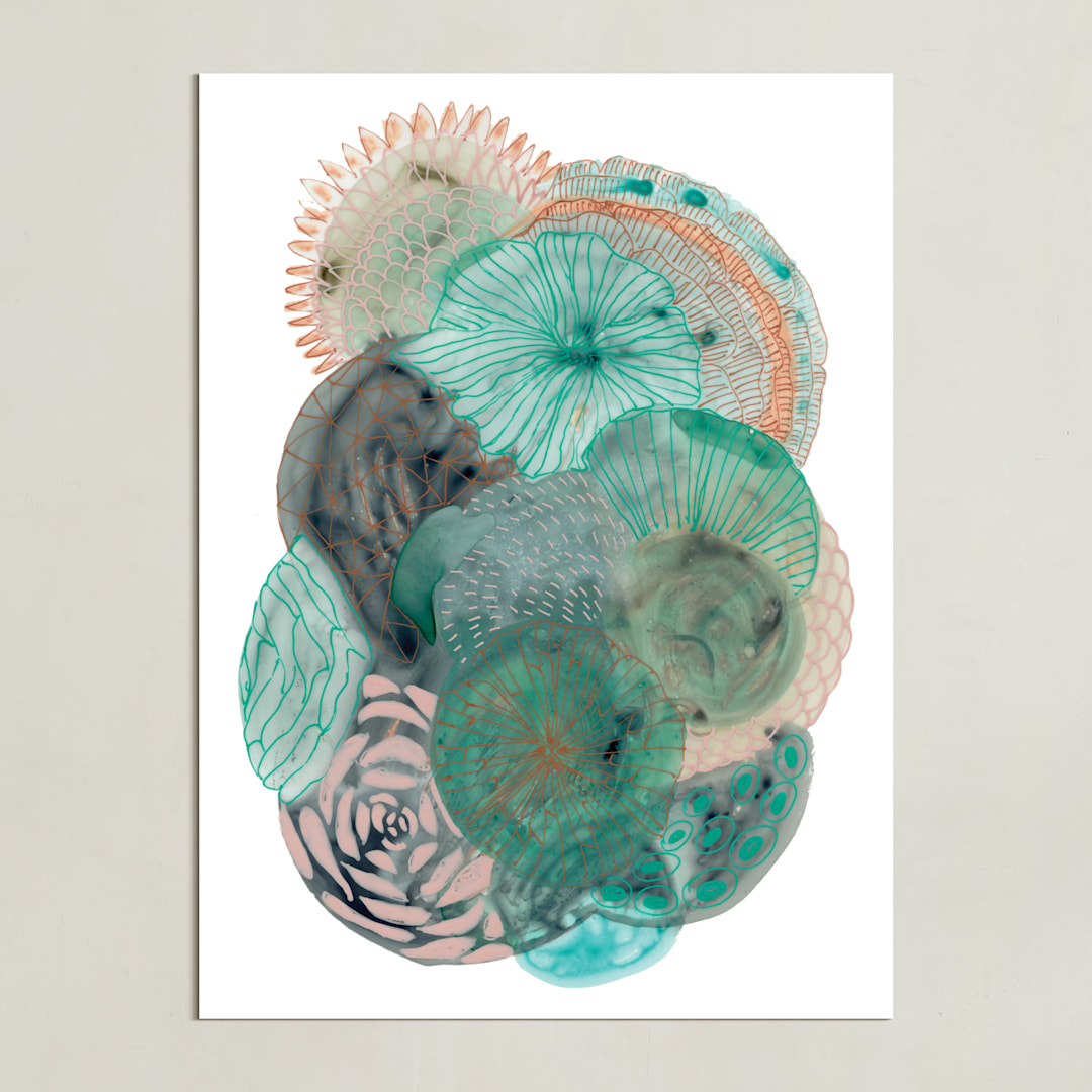 "Grey Thoughts" - Art Print in Teal by Maggie Ramirez Burns - Unframed