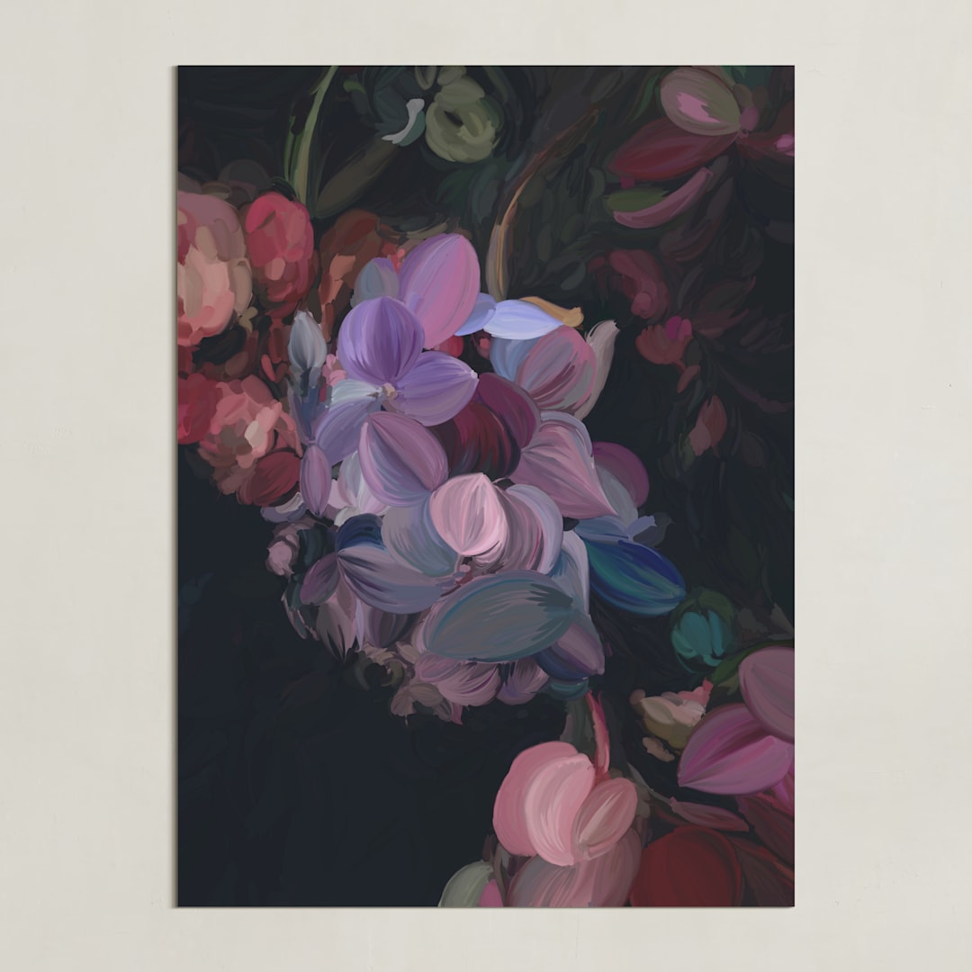"Midnight Petals" - Art Print in Midnight Plum by Amy Hall - Unframed