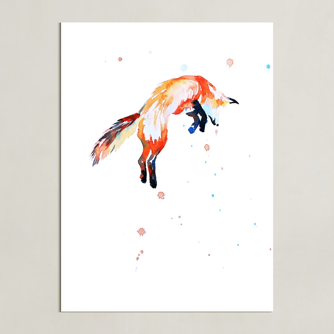 "Fox Jump" - Art Print in white by Isobel James - Unframed