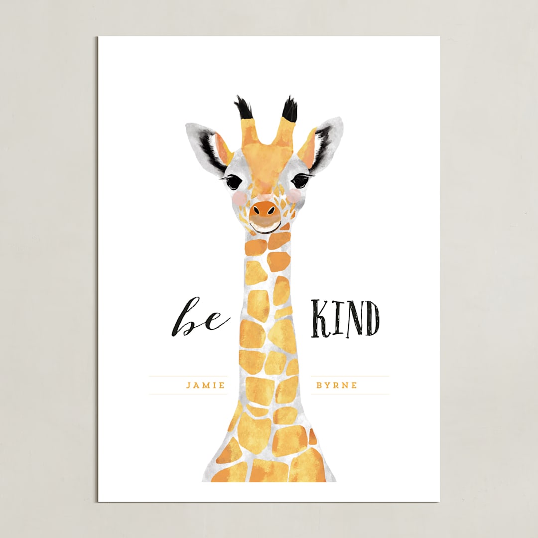 "baby animal.giraffe" - Personalized Art Print in tangerine by Cass Loh - Unframed