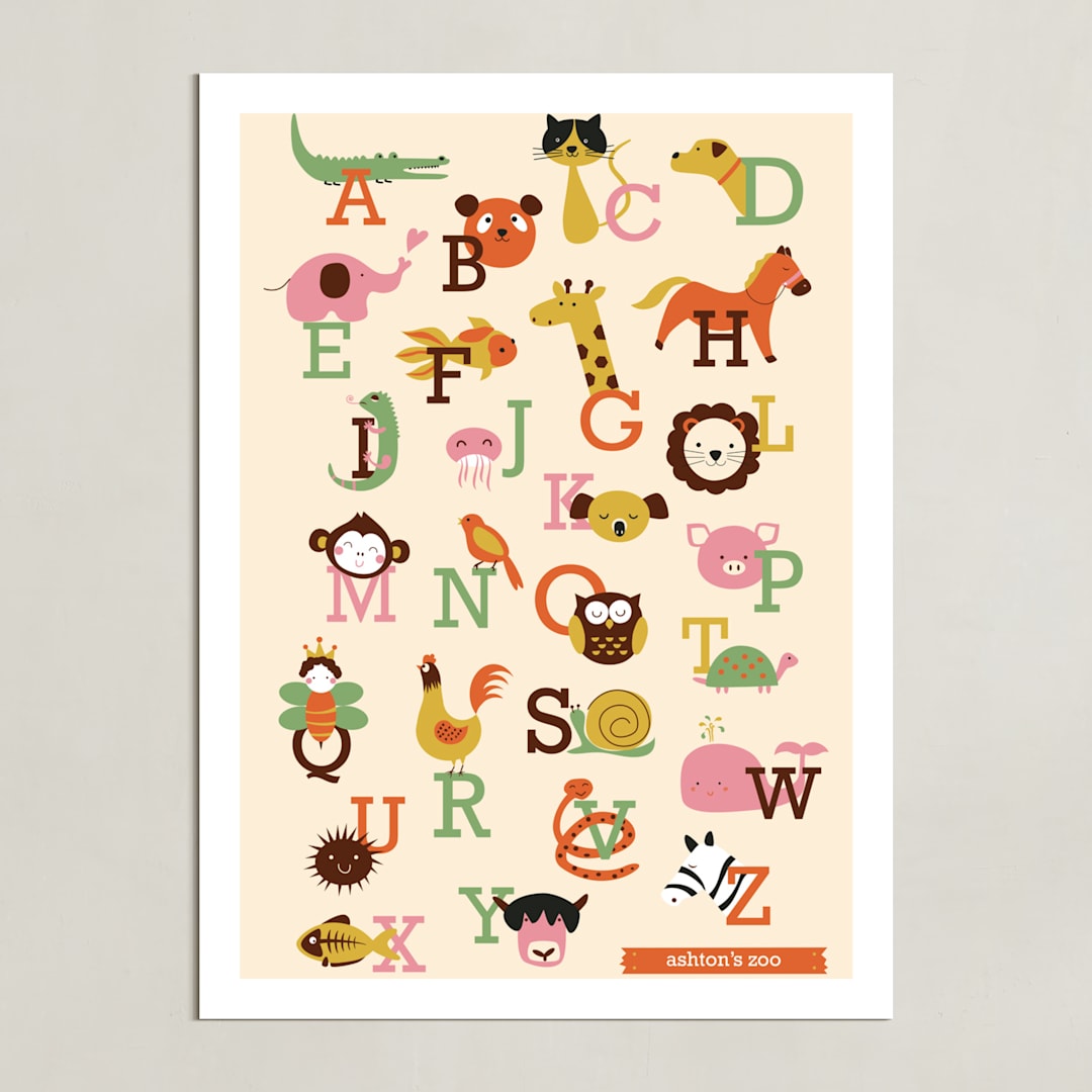 "Animal A to Z" - Personalized Art Print in Vermillion by Anais Lee - Unframed