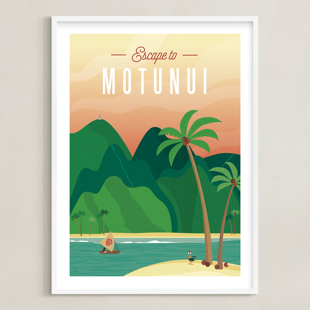 "Escape to Motunui" - Art Print in Sunset by Erica Krystek - Framed