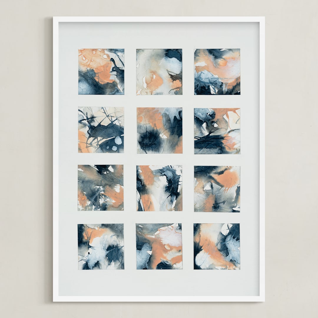 "Sunsets" - Art Print in Indigo by LeAnne Roberts - Framed