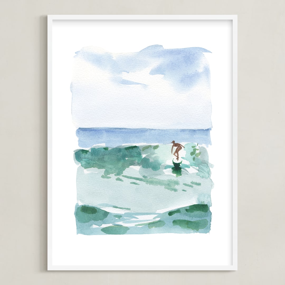 "Hang Five" - Art Print in Pacific Green by Mary Cecelia - Framed