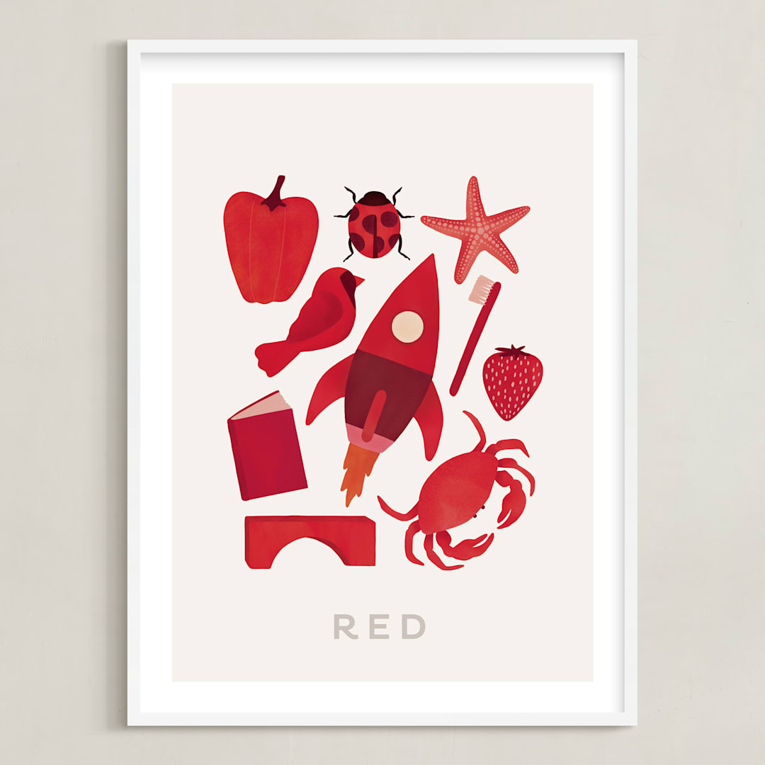 "Ten Red Things" - Art Print in Red by Ana Peake - Framed