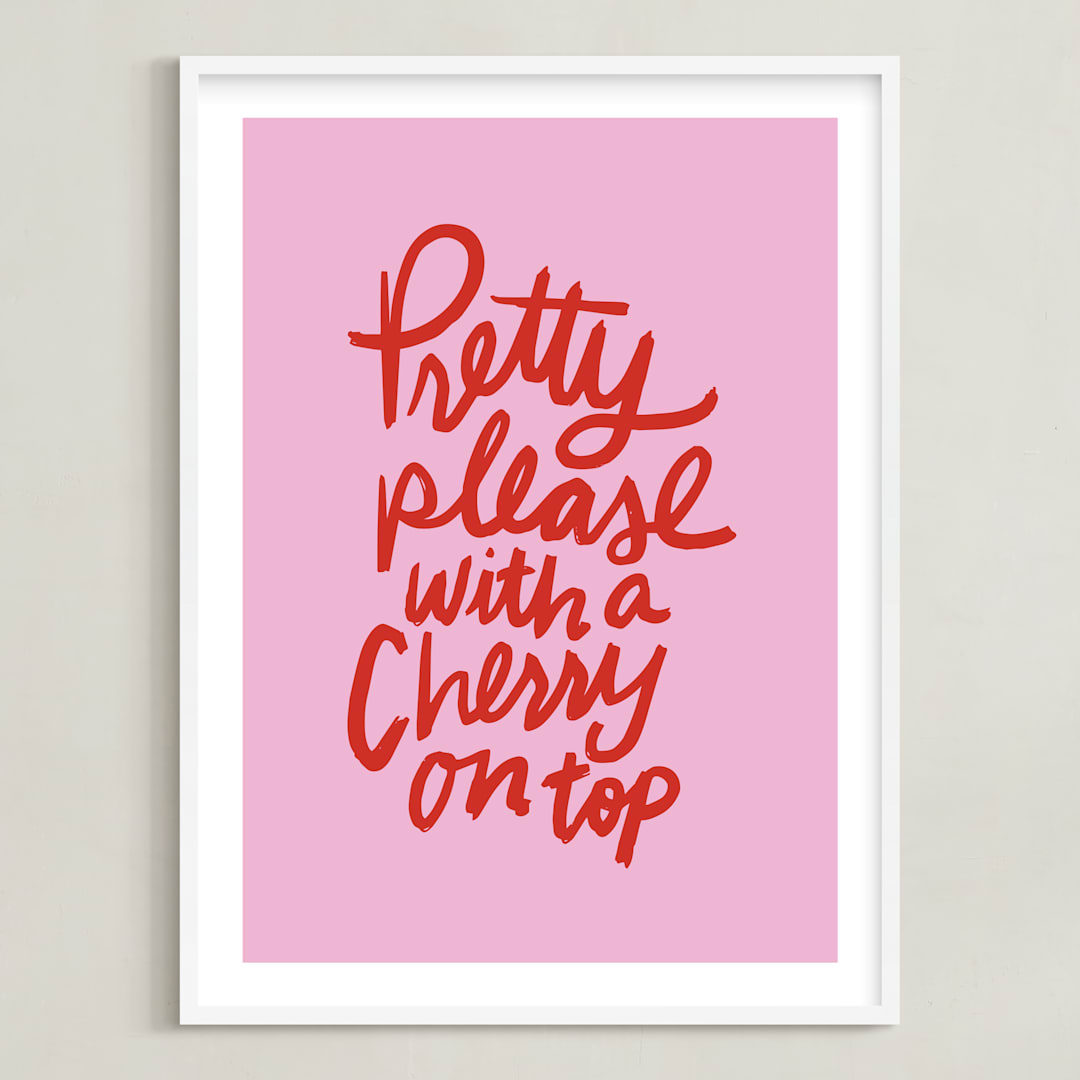 "Cherry on Top" - Art Print in Bubble Gum by Inkblot Design - Framed