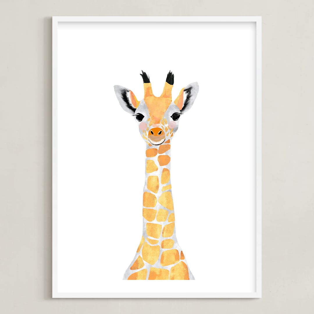 "baby animal.giraffe" - Art Print in merigold by Cass Loh - Framed