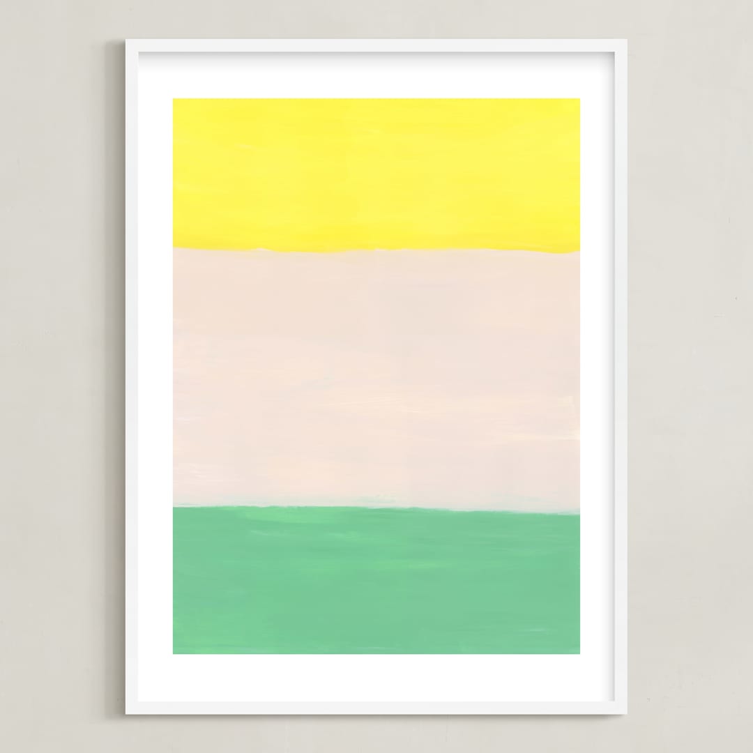 "Color Blocks" - Art Print in Yellow Green by Yaling Hou Suzuki - Framed