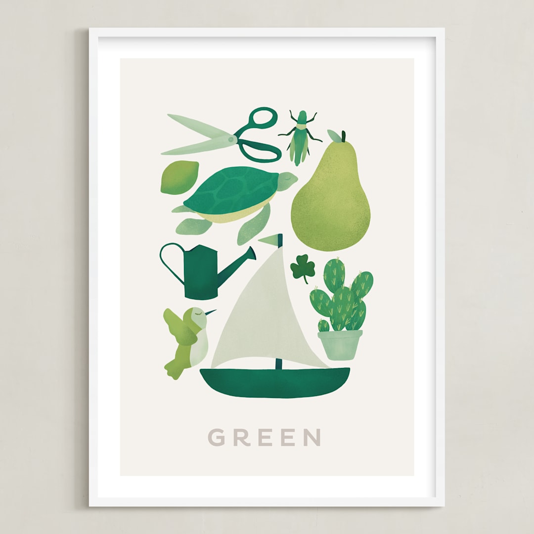 "Ten Green Things" - Art Print in Green by Ana Peake - Framed