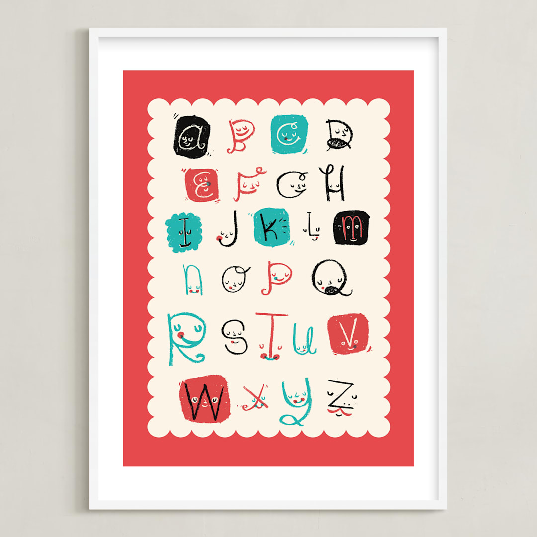 "Alphabet Friends" - Art Print in Red by ERAY - Framed