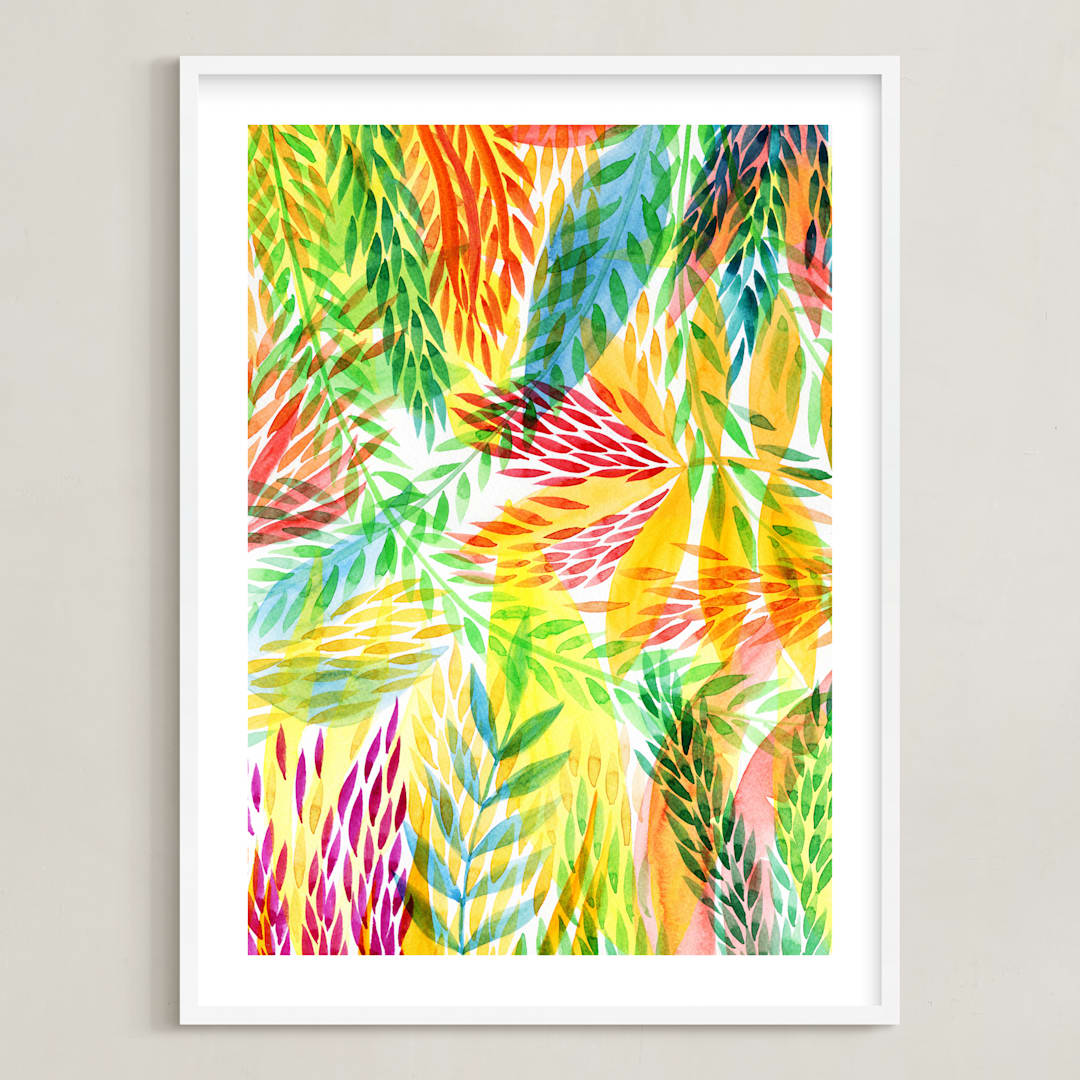 "Tropical" - Art Print in Sunny yellow by Alexandra Dzh - Framed