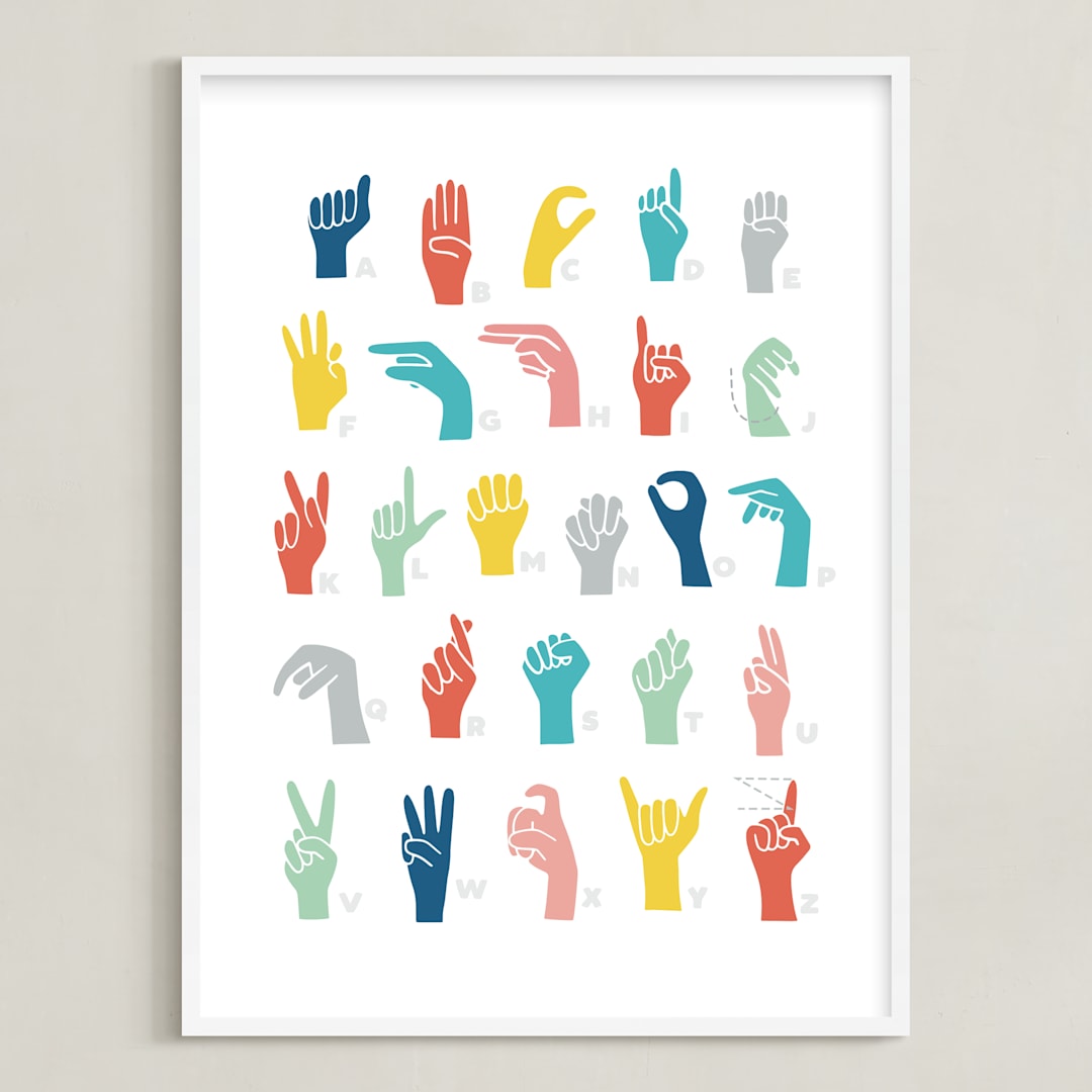 "American Sign Language ABCs" - Art Print in Rainbow by Jessie Steury - Framed