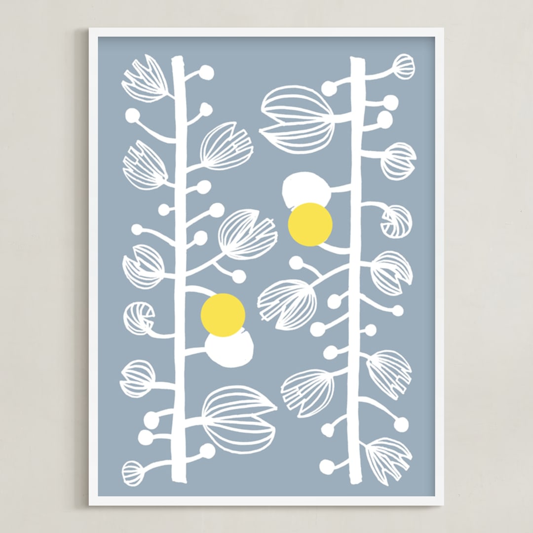 "blooming#1" - Art Print in bluegray by Tae Lee - Framed