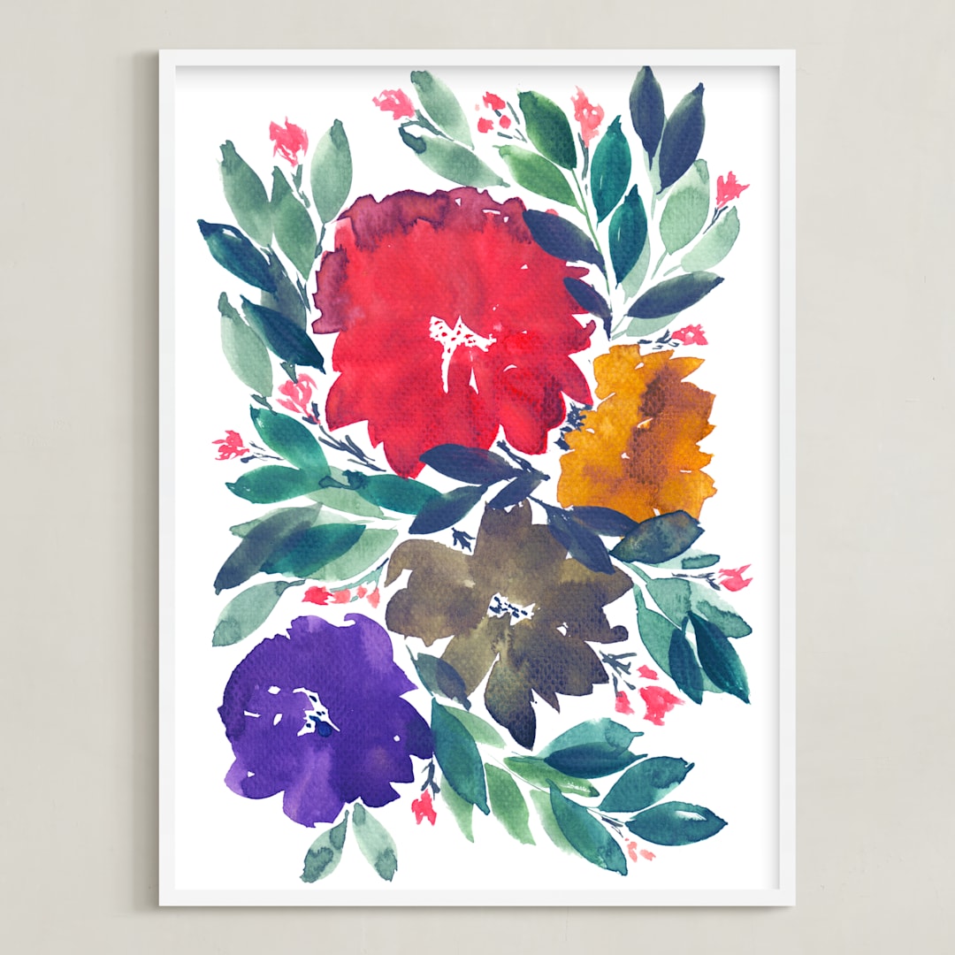 "hand painted flowers_5d" - Art Print in red by Ramoncita - Framed