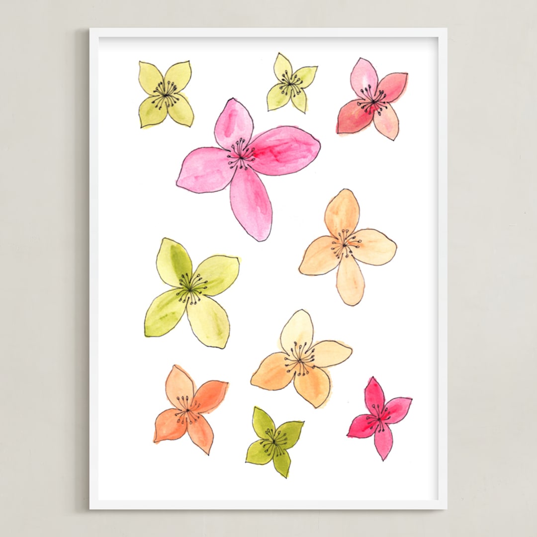 "watercolor flowers painting" - Art Print in pink by Ramoncita - Framed