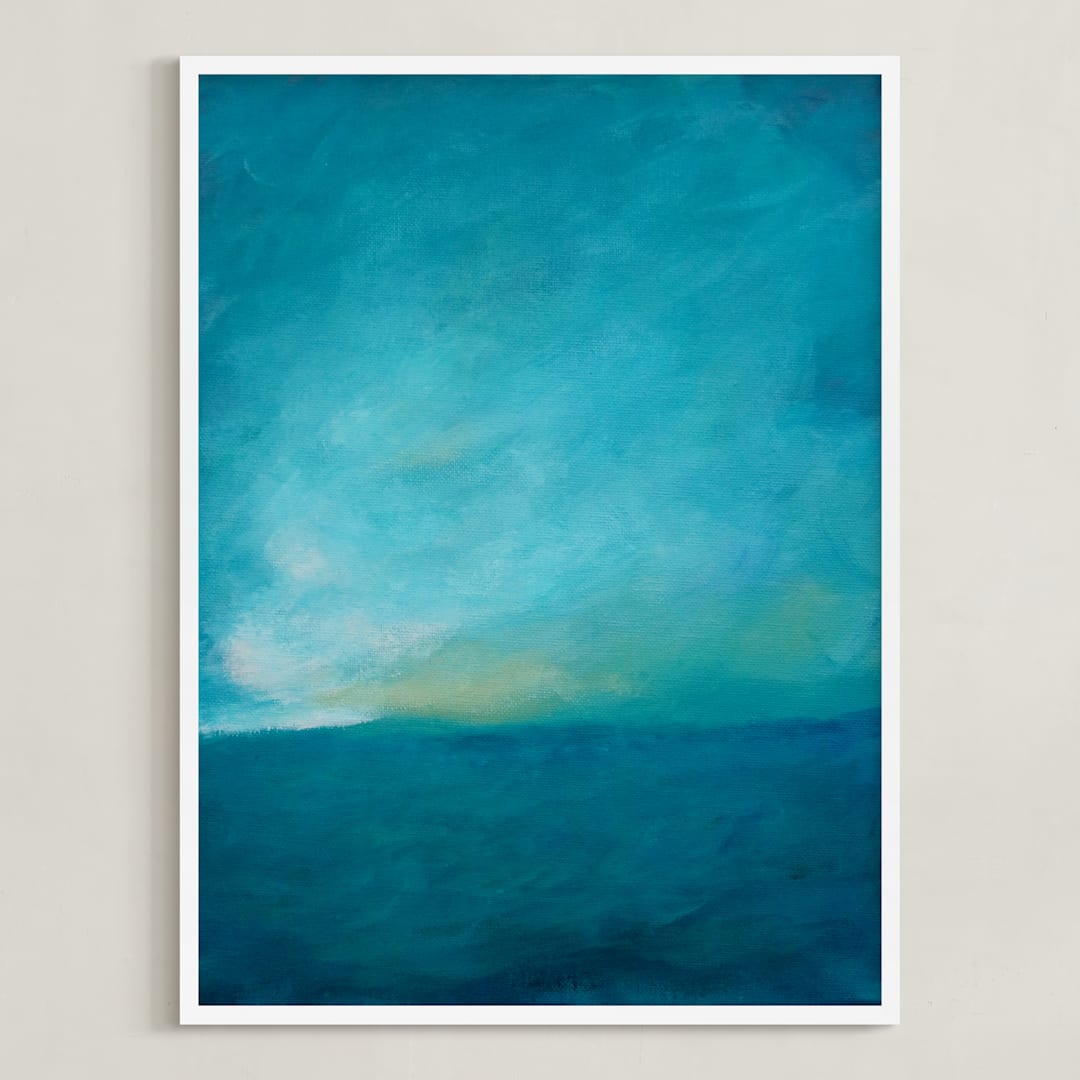 "Storm Break" - Art Print in Cyan by Christy Sheehan - Framed