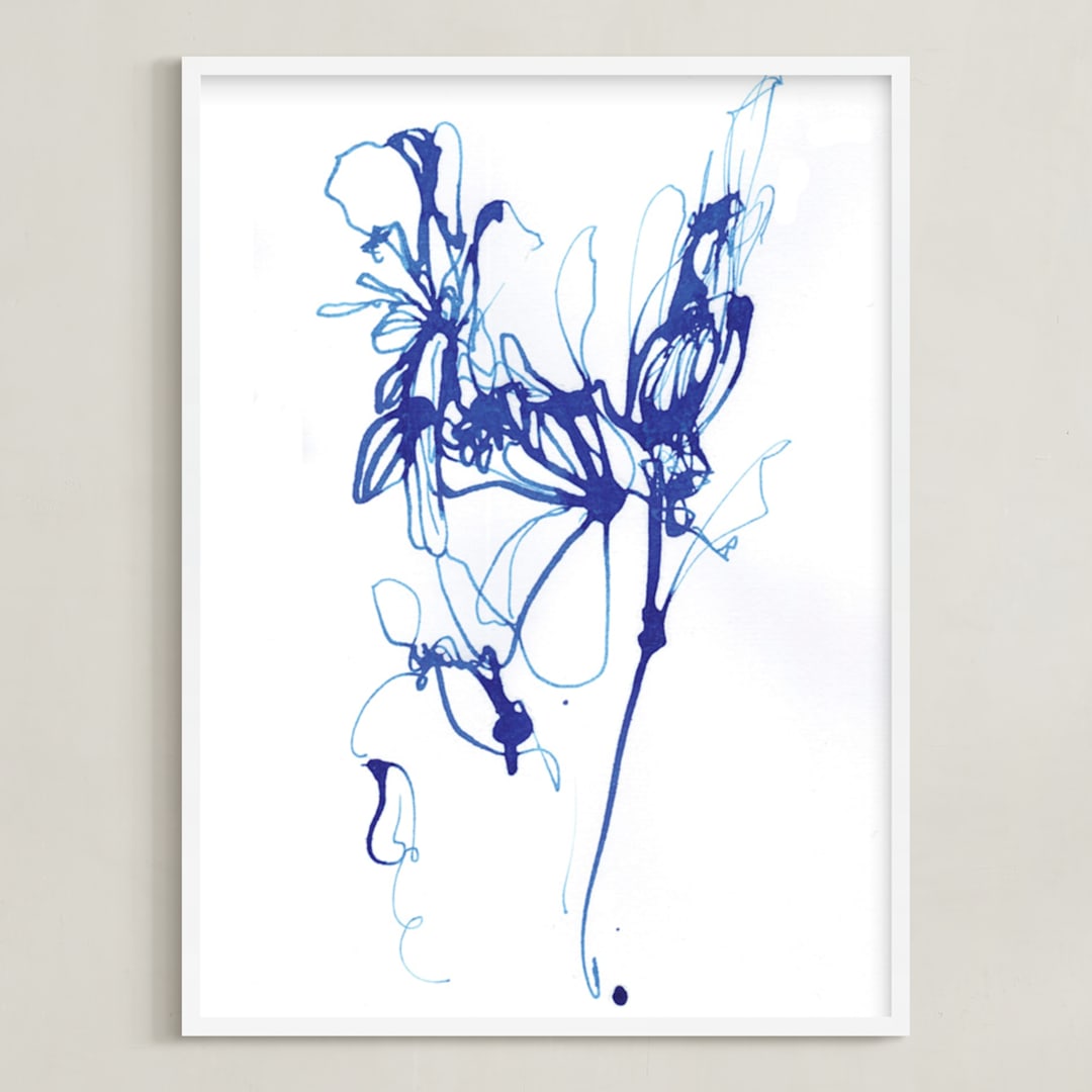 "Inky Blue Floral" - Art Print in Inky Blue by Sonal Nathwani - Framed