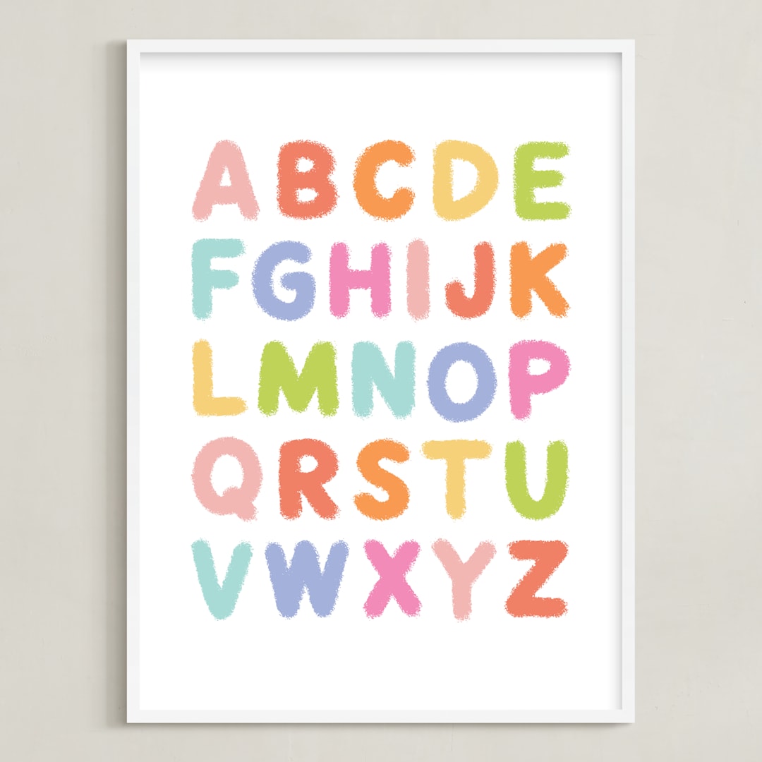 "Fuzzy Alphabet" - Art Print in Rainbow by Kristen Magee - Framed