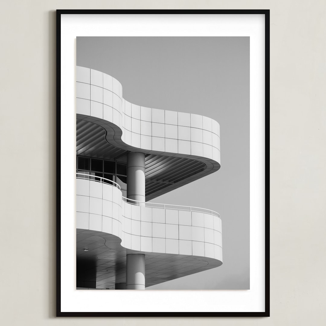 "Curves and Squares 1" - Art Print in Black & White by lulu and isabelle - Framed