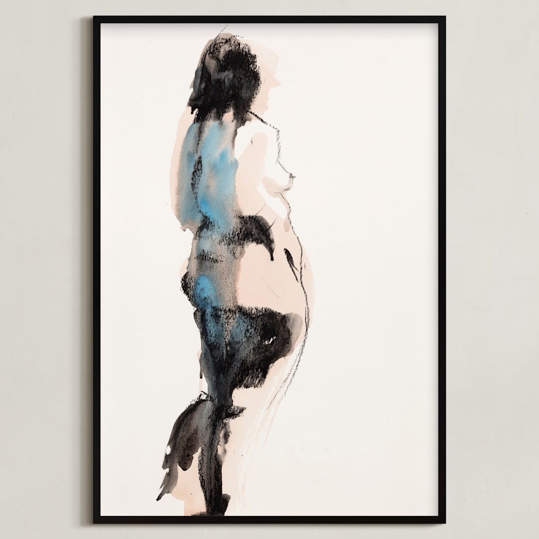 "Into the Distance" - Art Print in Aqua by Linda Mucha Karns - Framed
