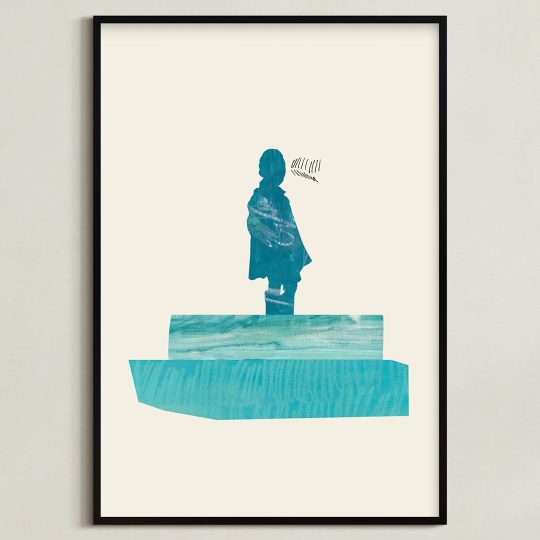 "View of the Water" - Art Print in Soft Calm by Field and Sky - Framed