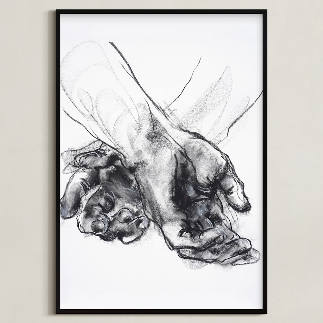 "Drawing 561 - Crossed Hands" - Art Print in Slate Black by Derek overfield - Framed
