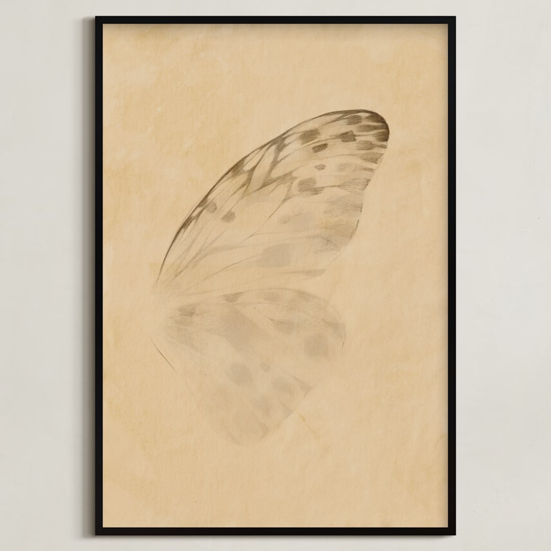"Vintage Mariposa II" - Art Print in Vintage Ivory by jinseikou - Framed