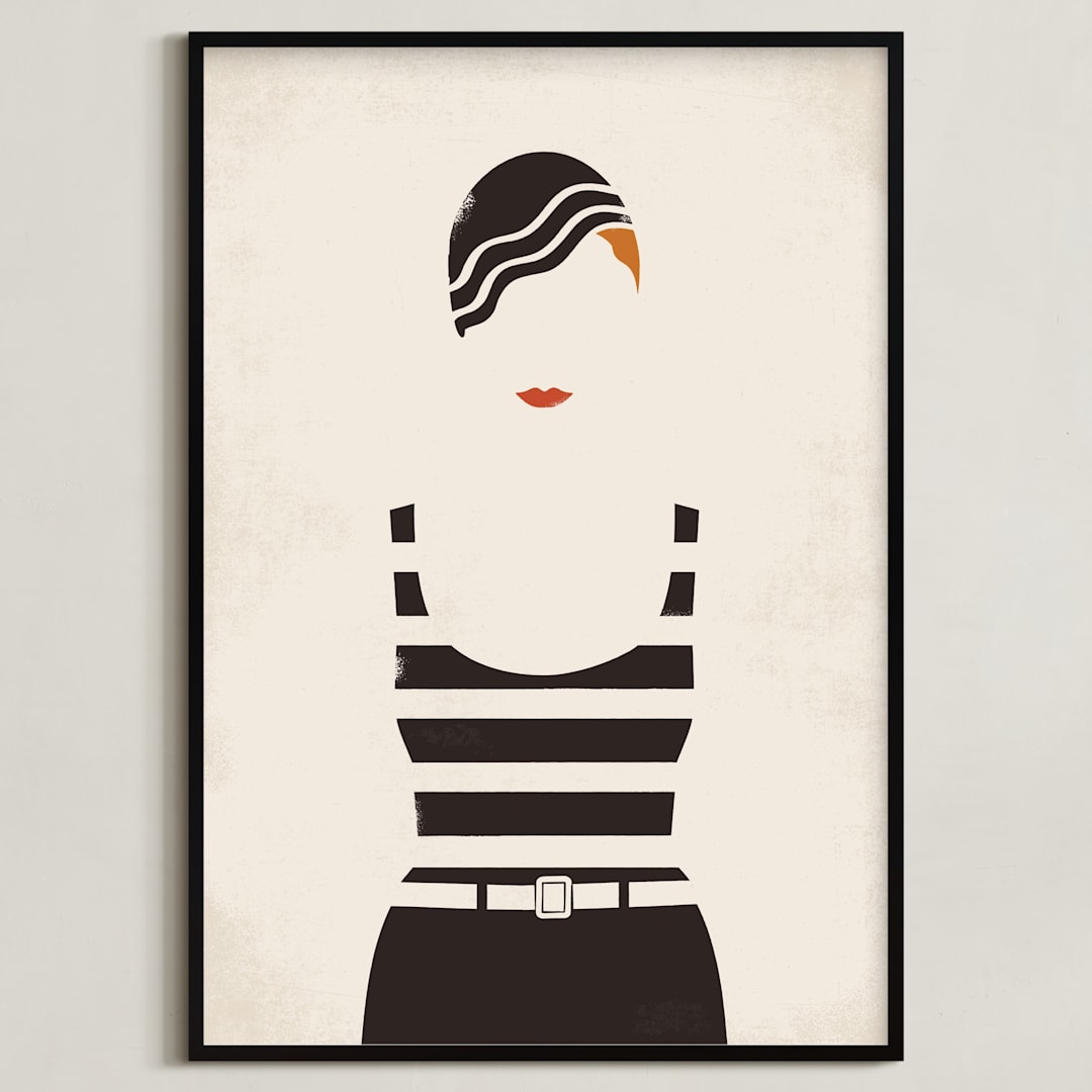 "Striped Suit" - Art Print in charcoal by Faith Harlow - Framed