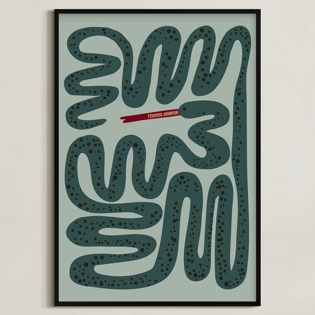"Squiggly Snake" - Personalized Art Print in Cactus by Jenna Holcomb - Framed