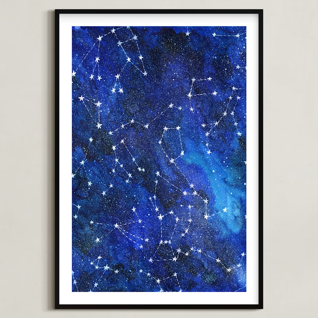 "Constellations" - Art Print in Deep blue by Alexandra Dzh - Framed