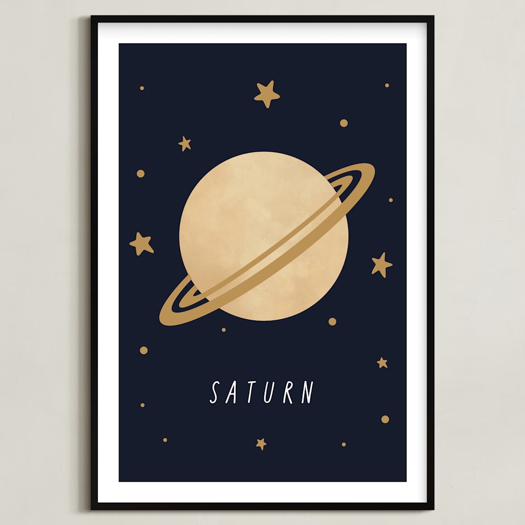 "Solar System VII (Saturn)" - Art Print in Night by Elly - Framed