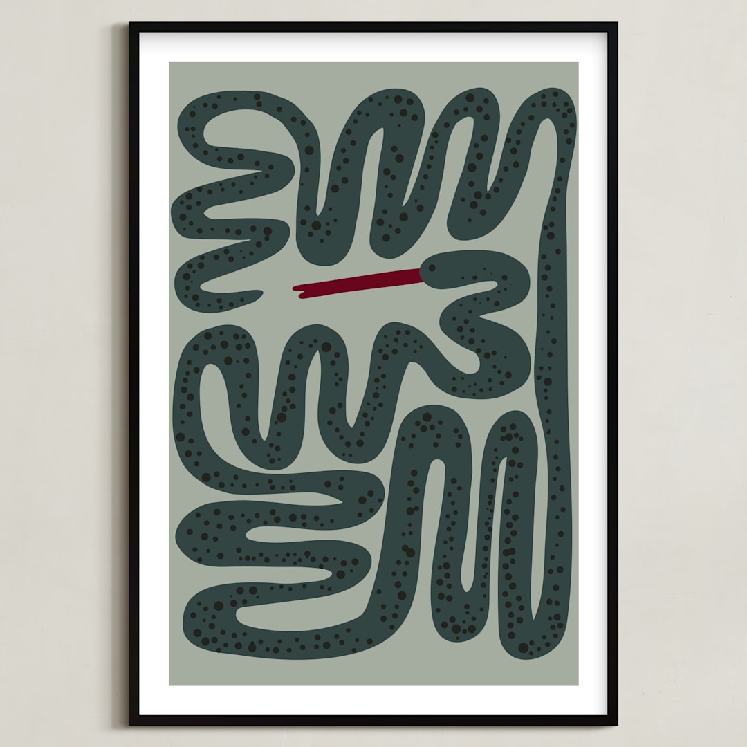 "Squiggly Snake" - Art Print in Cactus by Jenna Holcomb - Framed