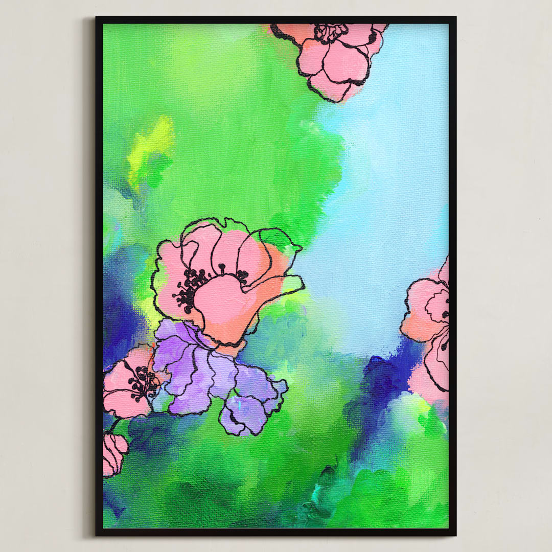 "Garden Stroll" - Art Print in Spring Green by Sonal Nathwani - Framed