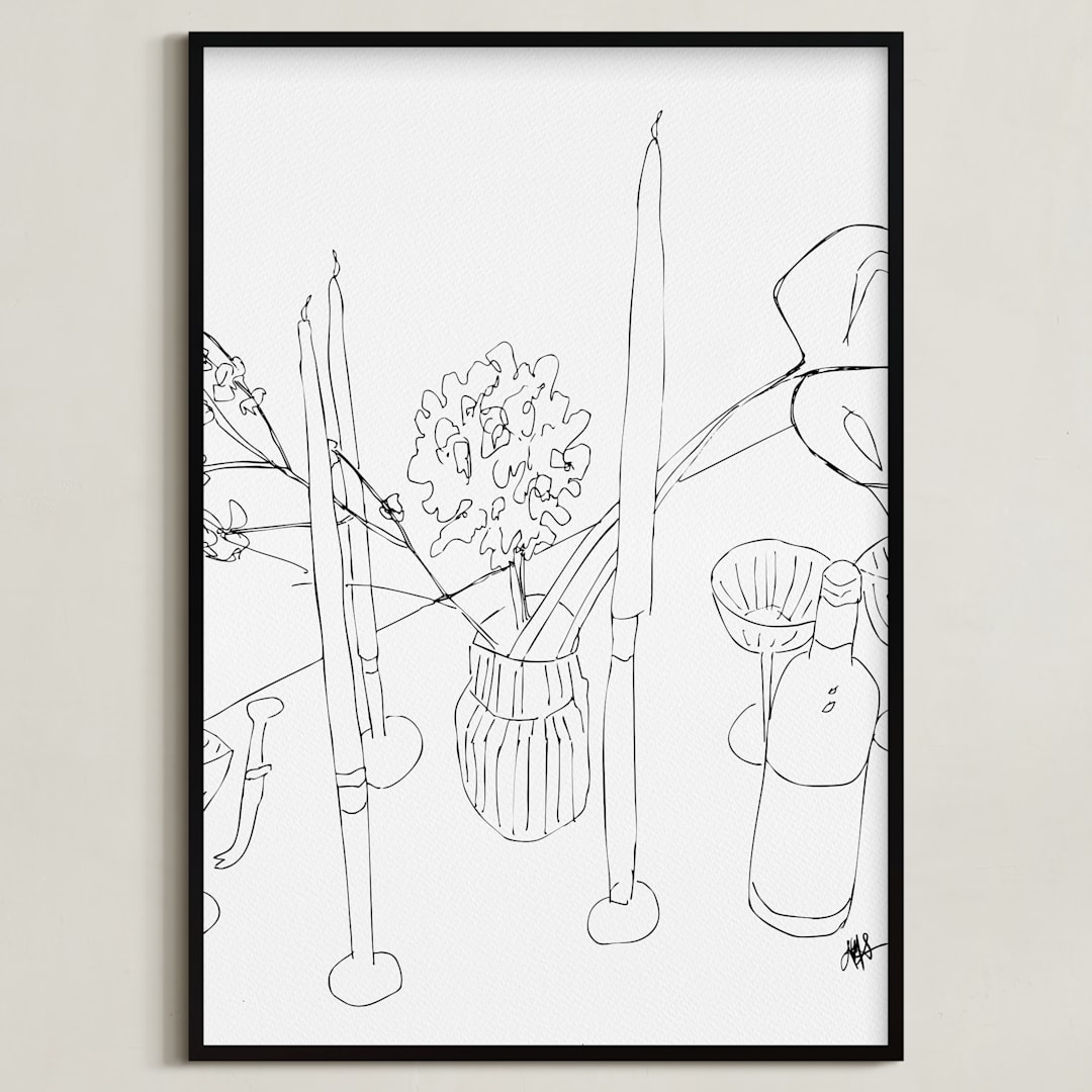 "We'll Dine by Candlelight" - Art Print in Ink Black by Nicole Simms - Framed